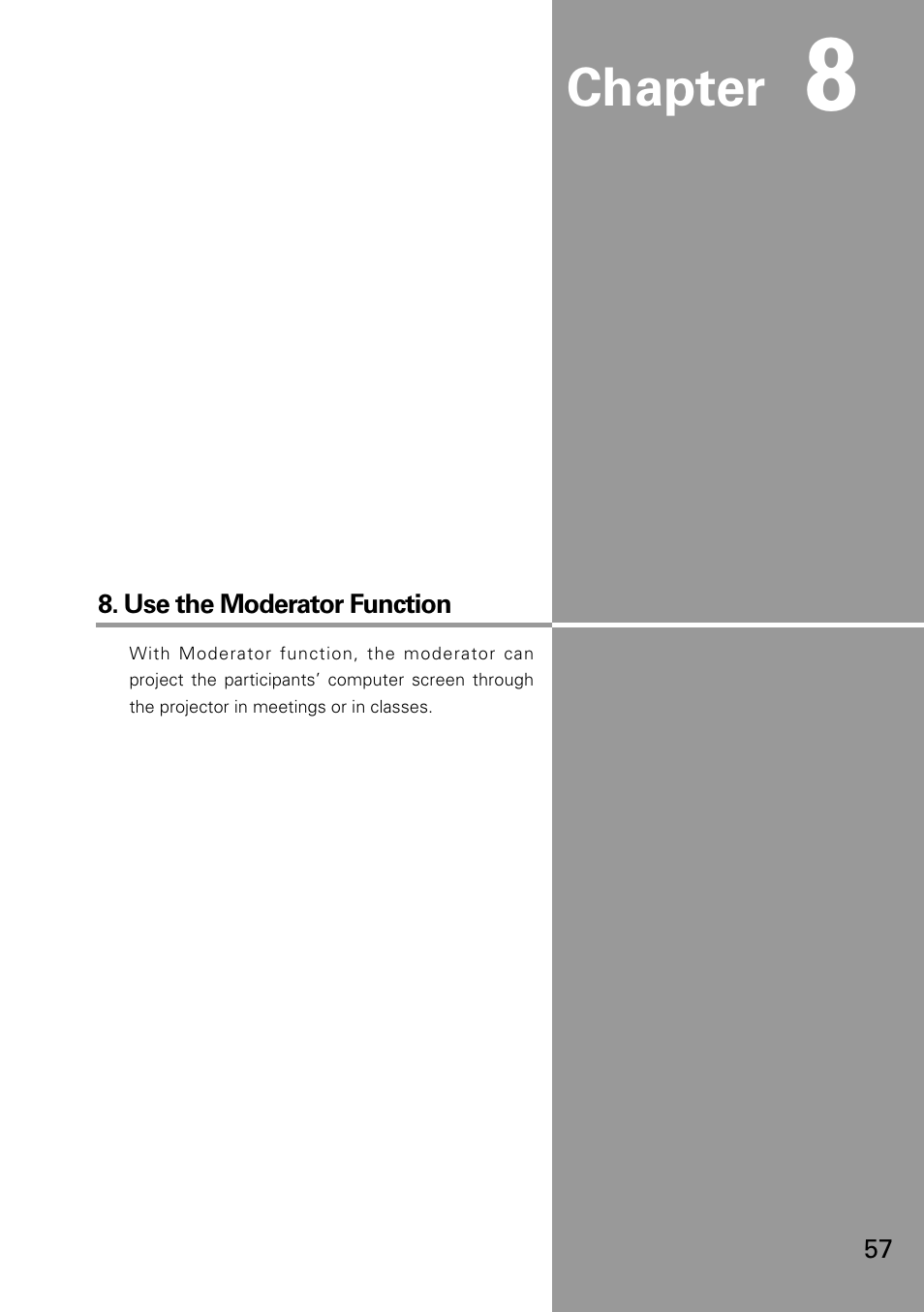 Use the moderator function, Chapter | Eiki WL-30(XG-705A) User Manual | Page 57 / 99