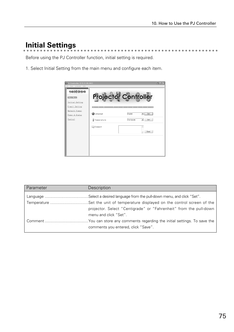 Initial settings | Eiki WL-30(XG-705A) User Manual | Page 75 / 99