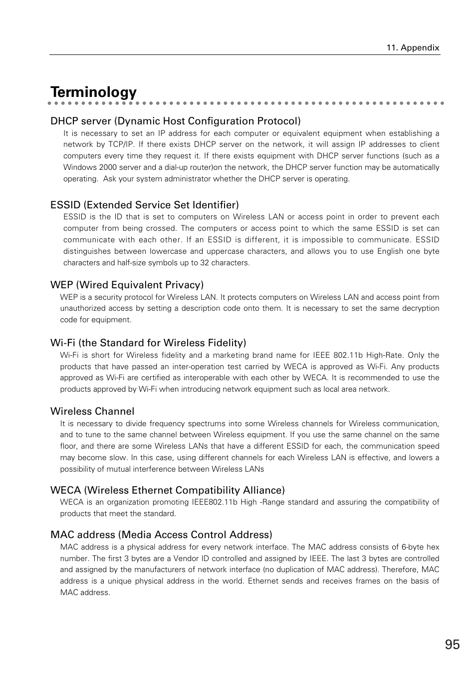 Terminology | Eiki WL-30(XG-705A) User Manual | Page 95 / 99