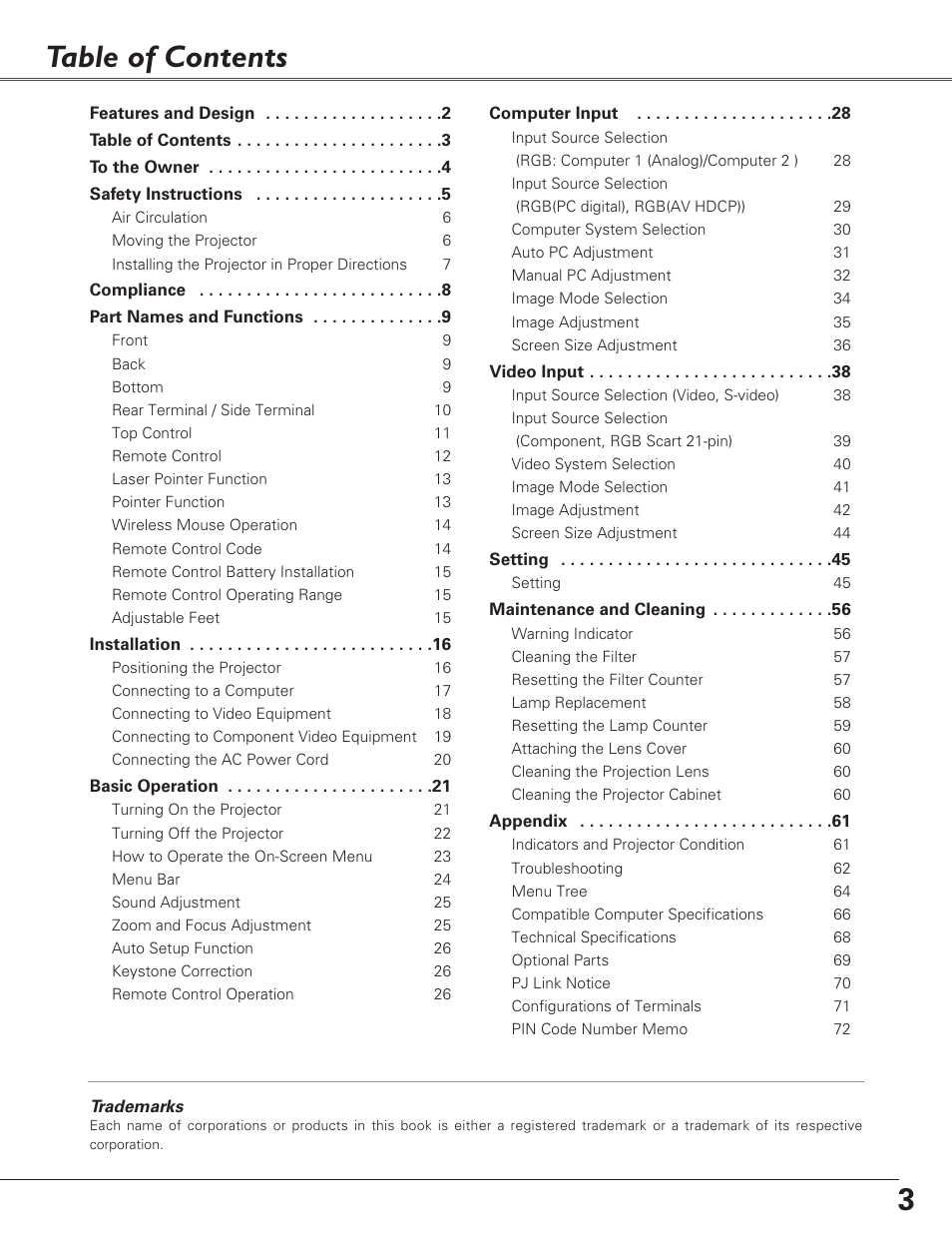 Eiki LC-XB29N User Manual | Page 3 / 73