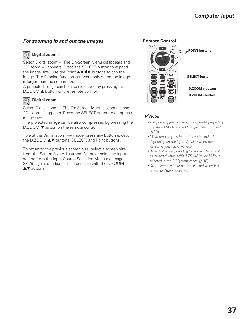 Computer input | Eiki LC-XB29N User Manual | Page 37 / 73