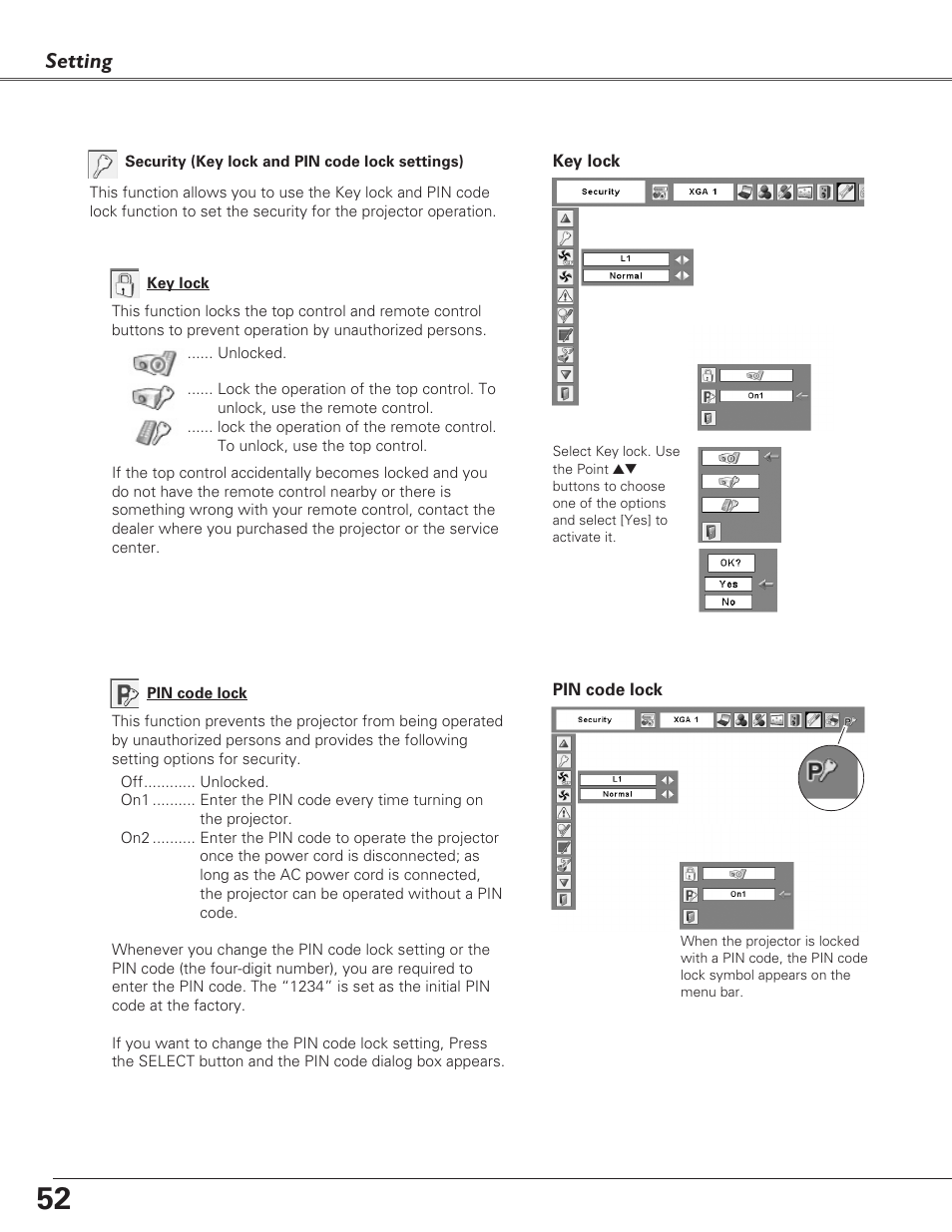 Setting | Eiki LC-XB29N User Manual | Page 52 / 73