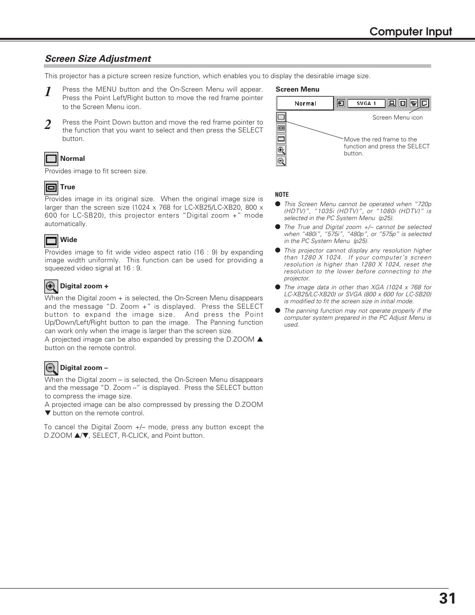 Computer input | Eiki LC-SB20 User Manual | Page 31 / 56