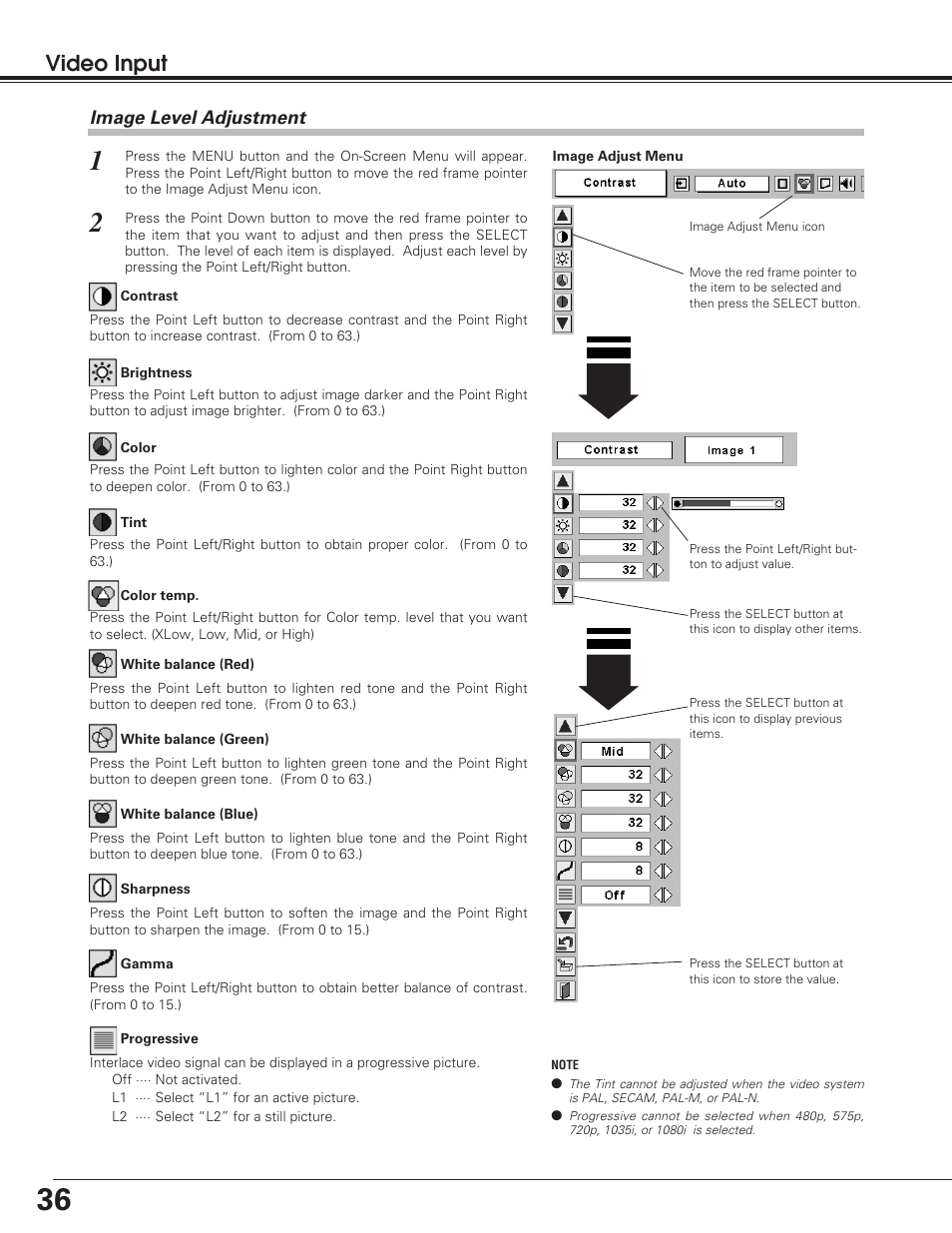 Video input | Eiki LC-SB20 User Manual | Page 36 / 56