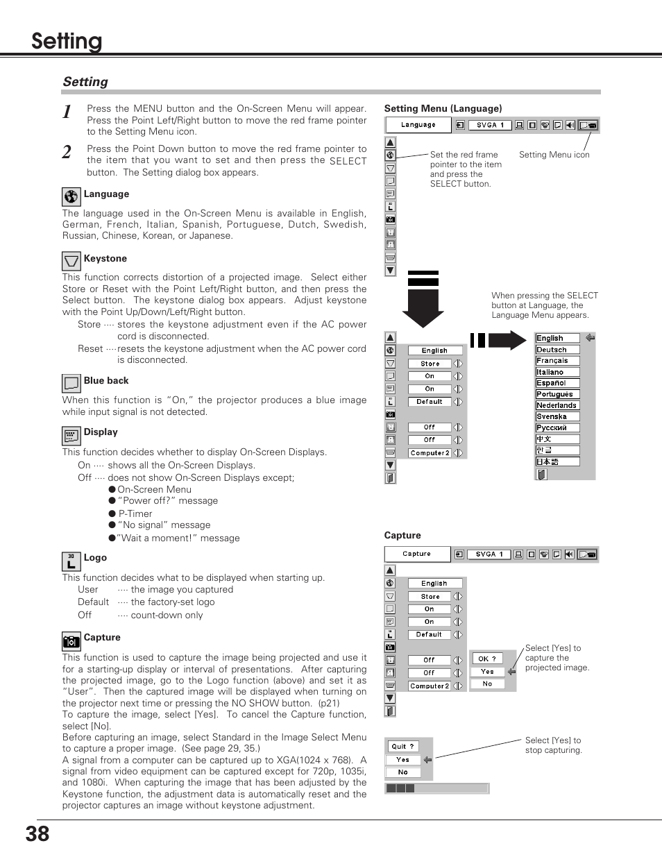 38 setting | Eiki LC-SB20 User Manual | Page 38 / 56