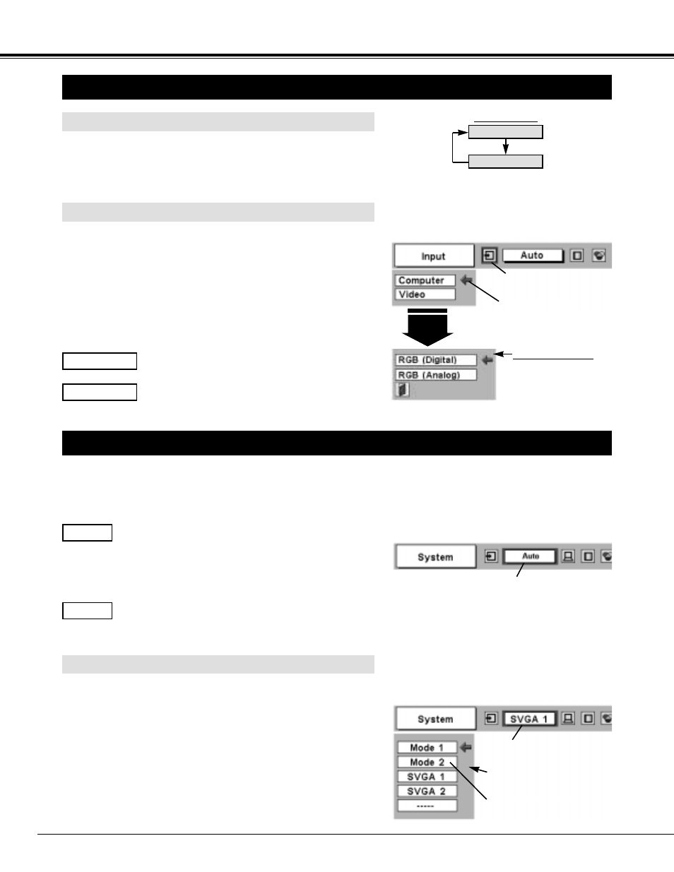 Computer input, Selecting input source, Selecting computer system | 22 computer input, Menu operation direct operation, Select computer system manually | Eiki LC-NB3W User Manual | Page 22 / 44
