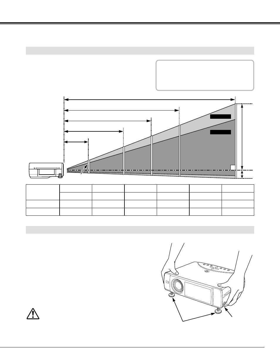 Positioning projector, Adjustable feet, Preparation positioning projector | Eiki LC-NB3W User Manual | Page 9 / 44