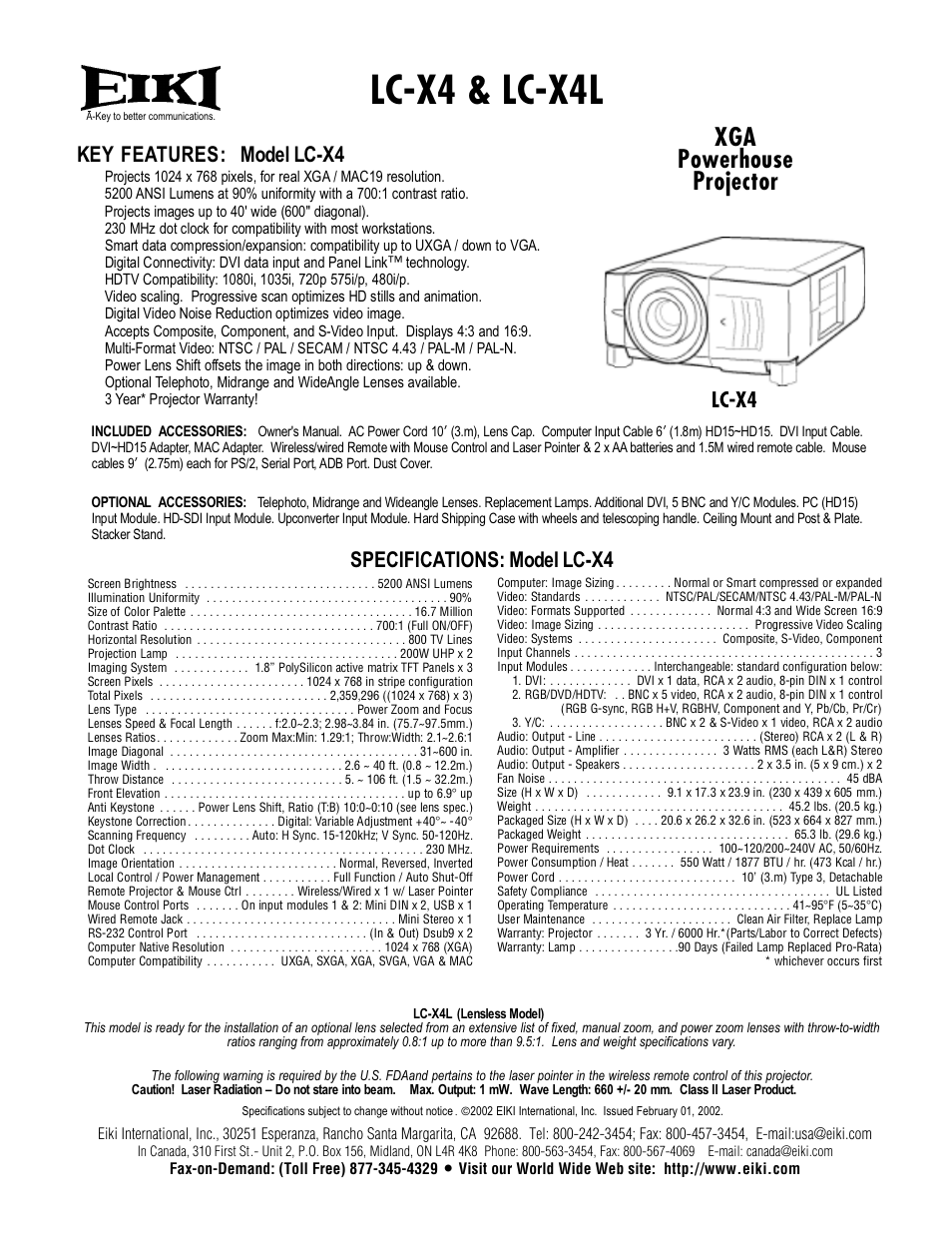 Eiki LC-X4 User Manual | 1 page