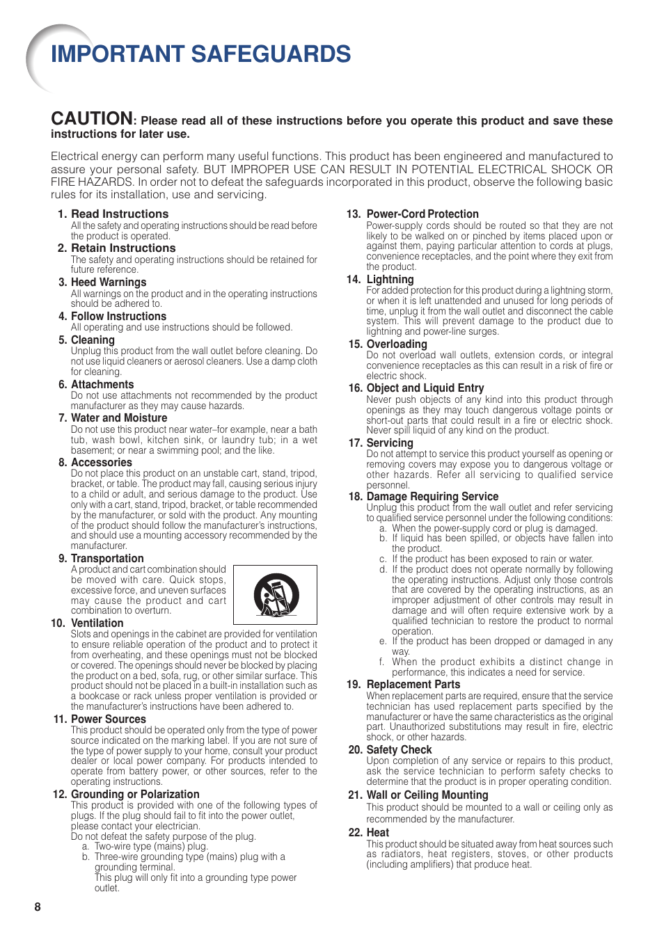 Important safeguards, Caution | Eiki DLP Projector EIP-5000 User Manual | Page 10 / 109