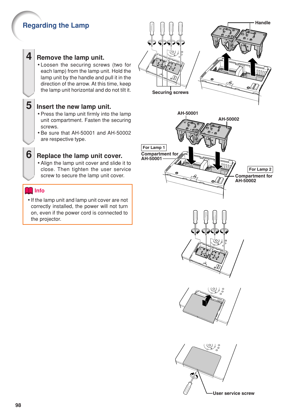 Regarding the lamp | Eiki DLP Projector EIP-5000 User Manual | Page 100 / 109