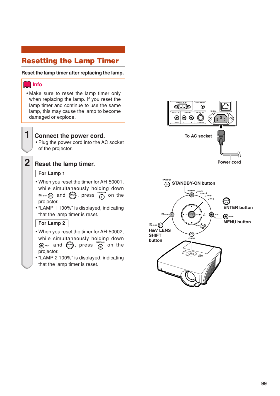 Resetting the lamp timer | Eiki DLP Projector EIP-5000 User Manual | Page 101 / 109