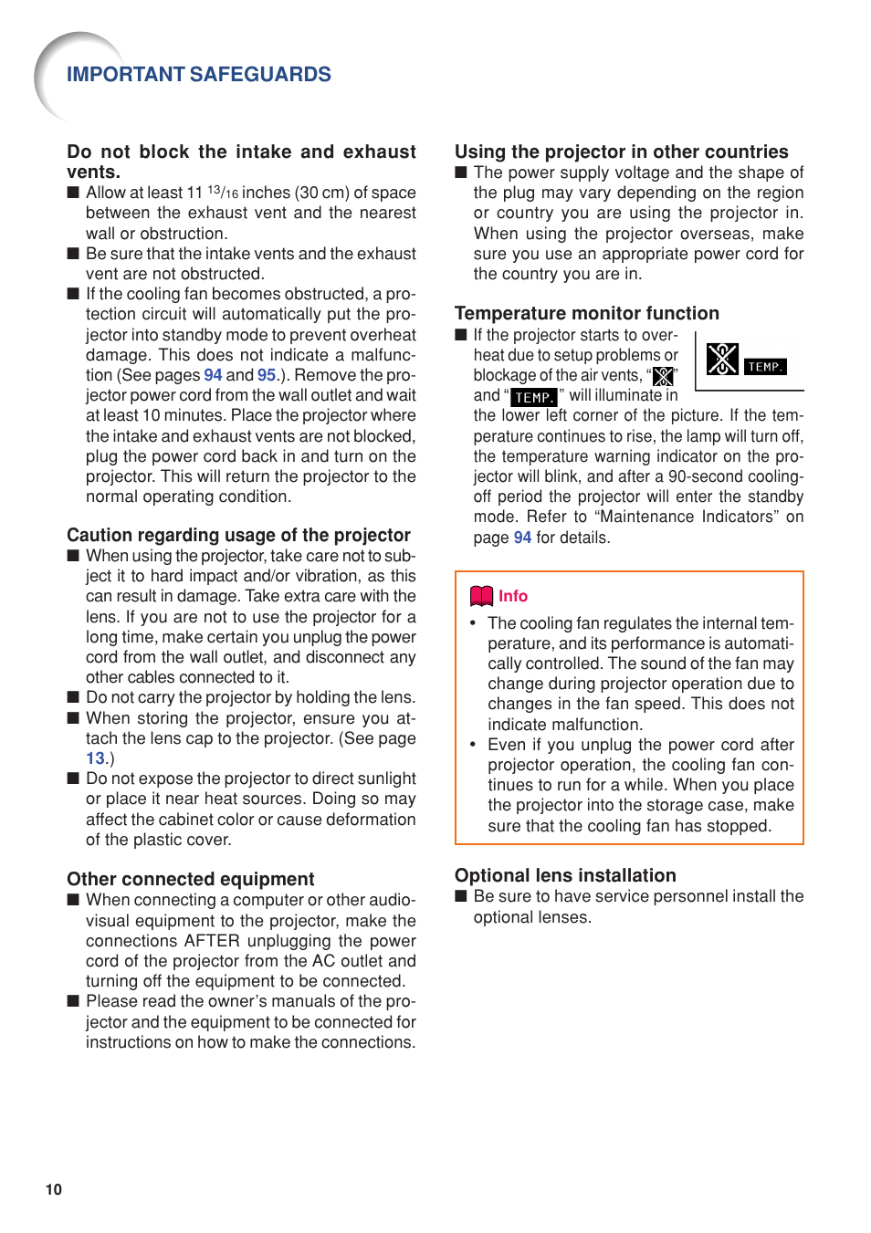 Important safeguards | Eiki DLP Projector EIP-5000 User Manual | Page 12 / 109
