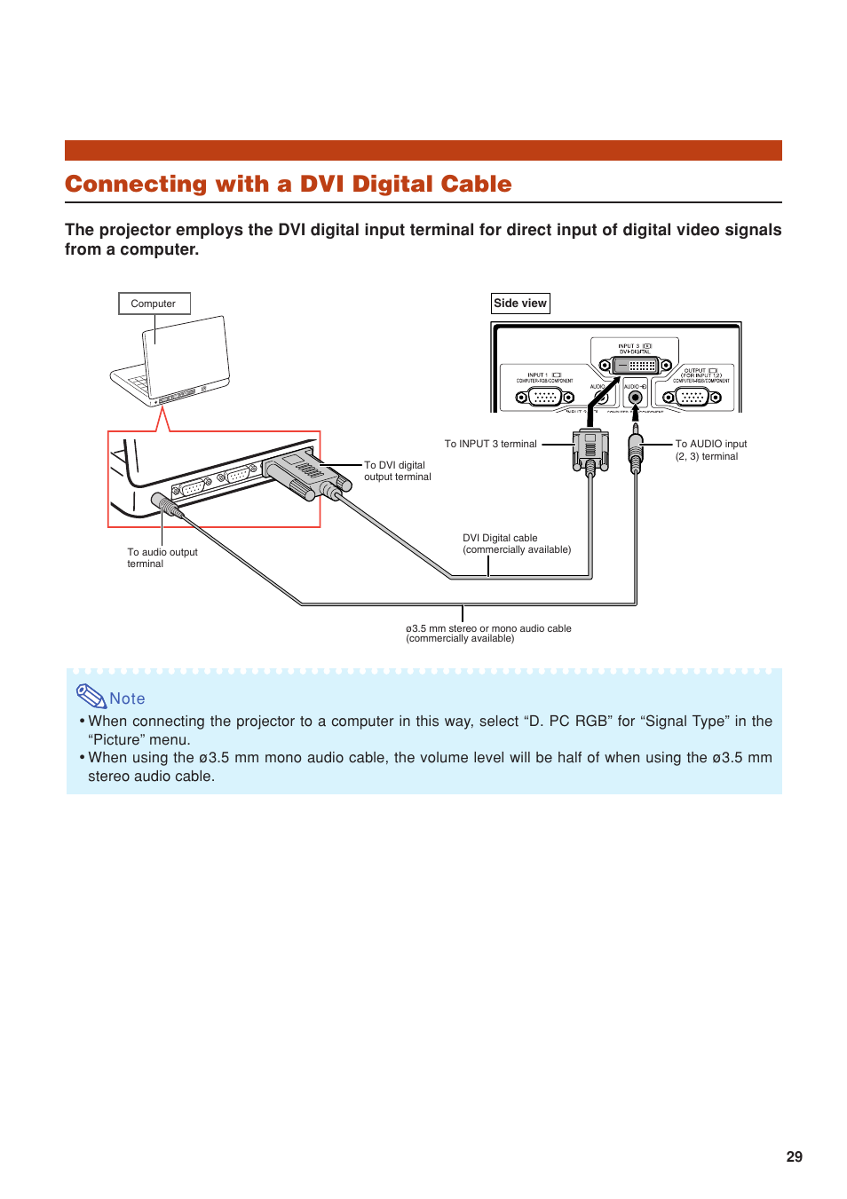 Connecting with a dvi digital cable | Eiki DLP Projector EIP-5000 User Manual | Page 31 / 109