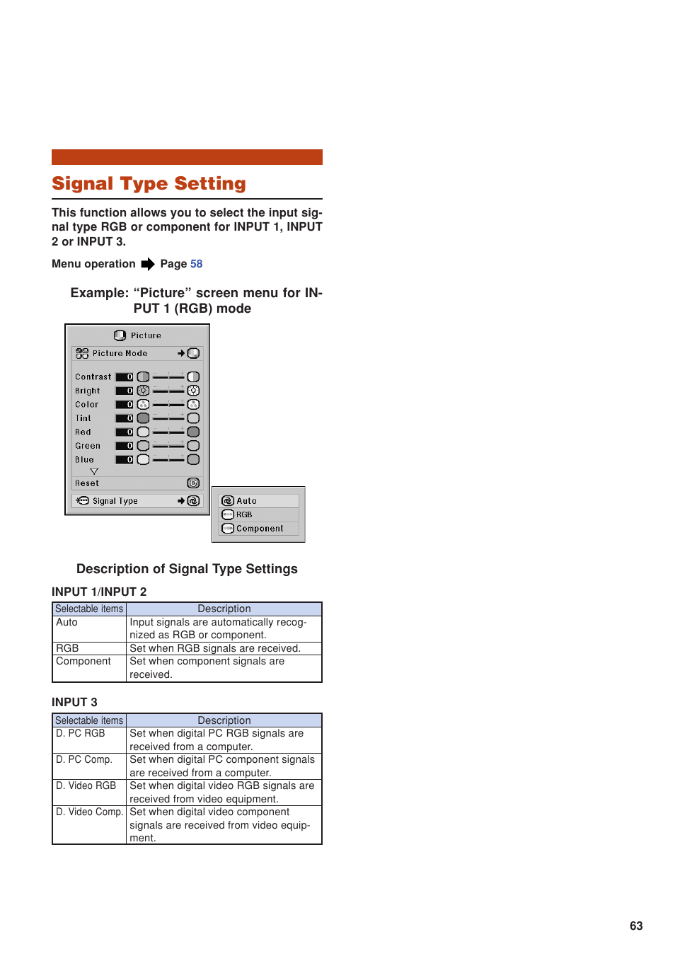 Signal type setting | Eiki DLP Projector EIP-5000 User Manual | Page 65 / 109