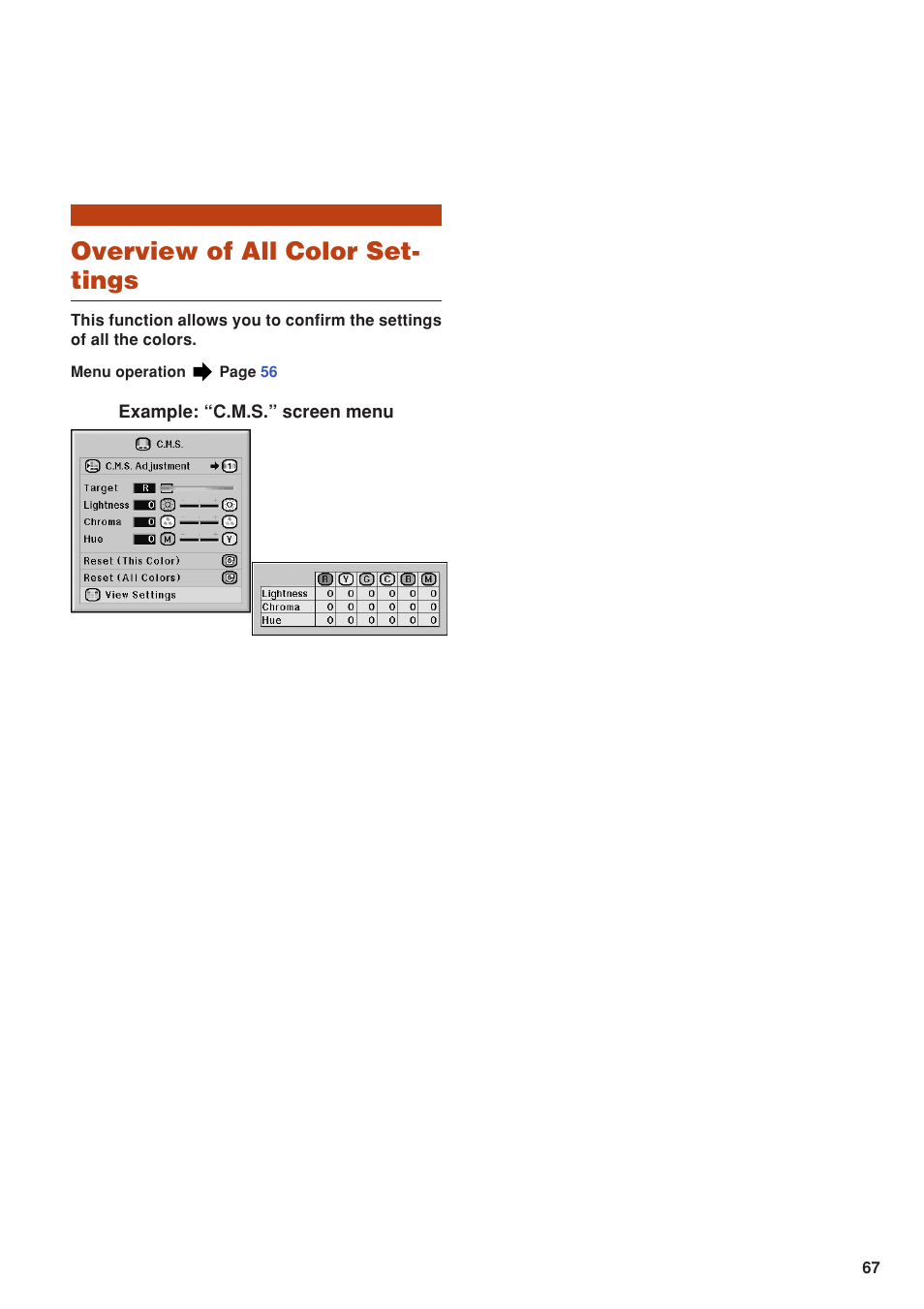 Overview of all color settings, Overview of all color set- tings | Eiki DLP Projector EIP-5000 User Manual | Page 69 / 109