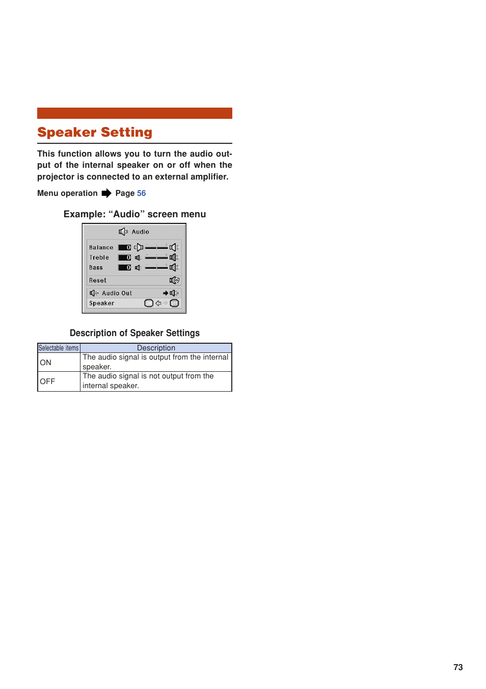 Speaker setting | Eiki DLP Projector EIP-5000 User Manual | Page 75 / 109