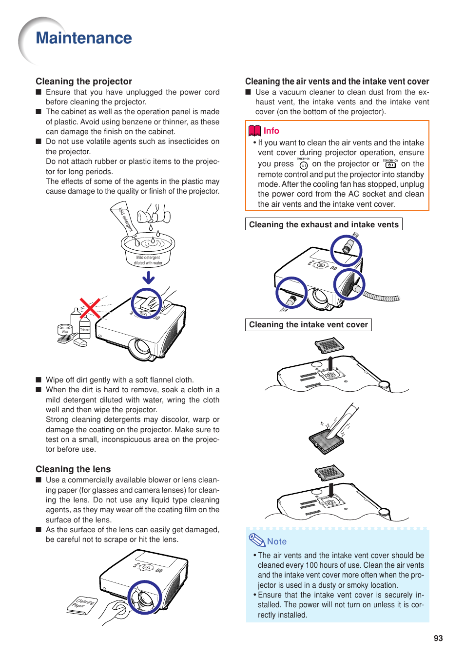 Appendix, Maintenance | Eiki DLP Projector EIP-5000 User Manual | Page 95 / 109