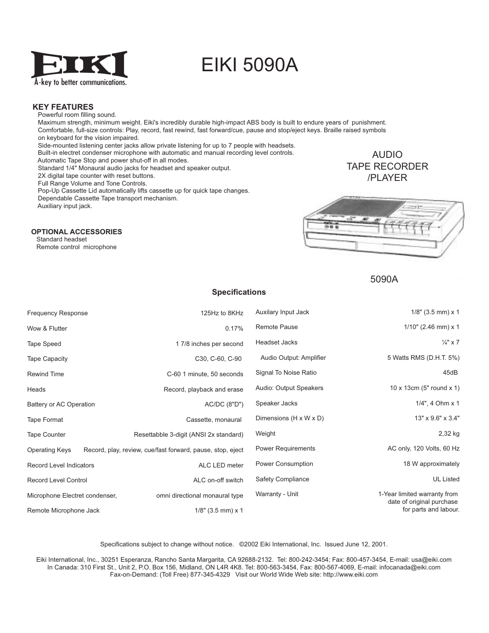 Eiki 5090A User Manual | 1 page