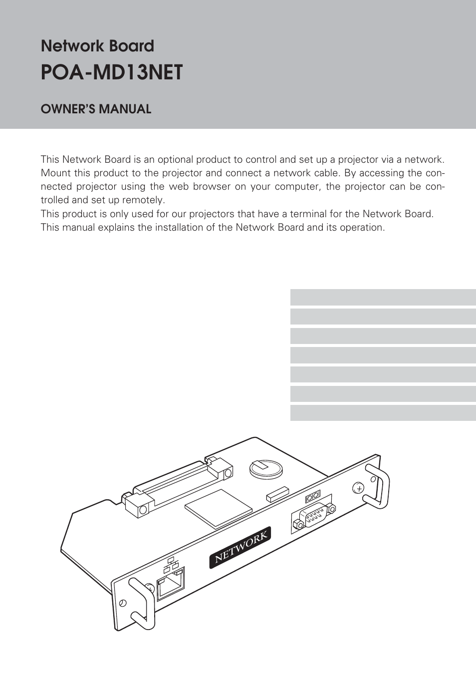 Eiki Network Board MD13NET User Manual | 92 pages