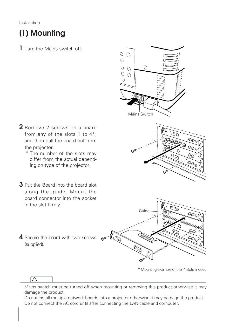 1] mounting | Eiki Network Board MD13NET User Manual | Page 12 / 92