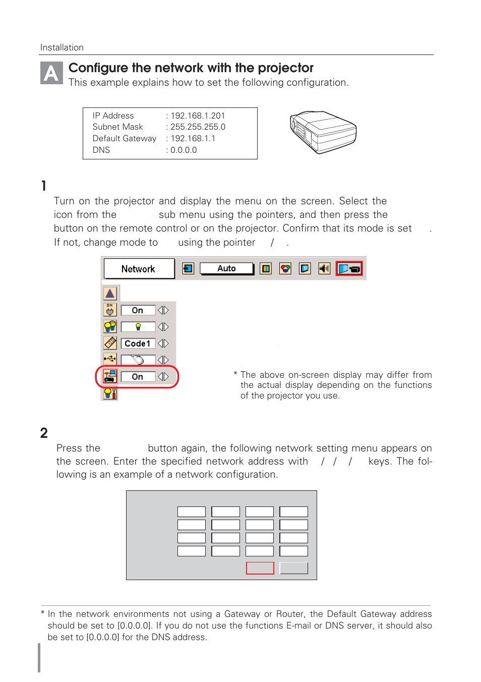 Configure the network with, Configure the network with the projector | Eiki Network Board MD13NET User Manual | Page 16 / 92