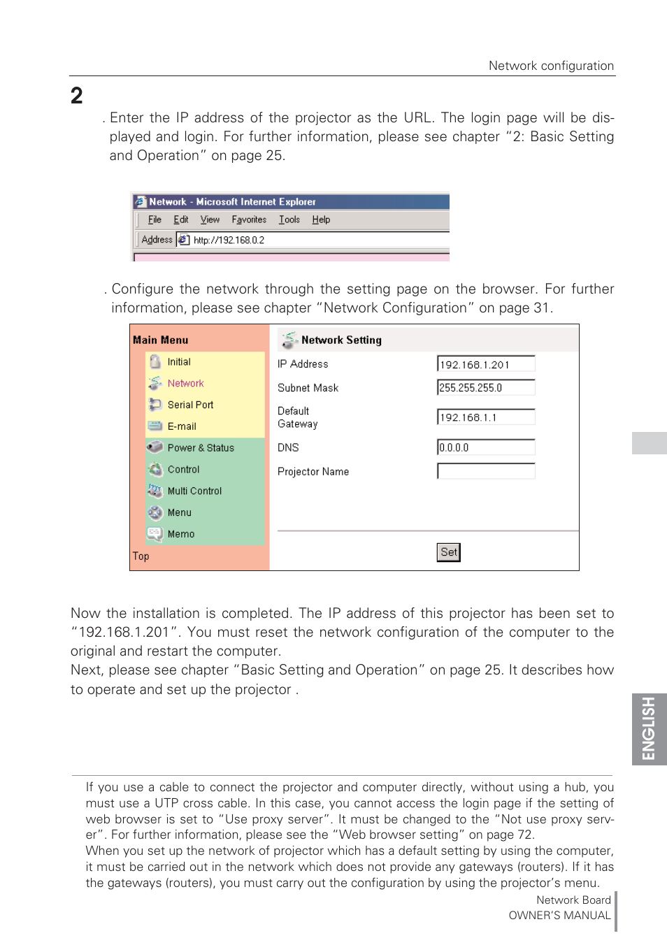 Completing of installation | Eiki Network Board MD13NET User Manual | Page 19 / 92