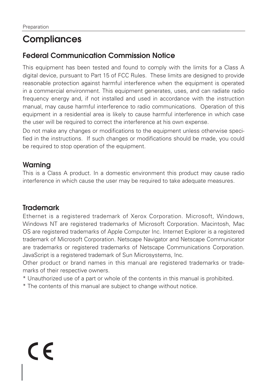 Compliances | Eiki Network Board MD13NET User Manual | Page 2 / 92
