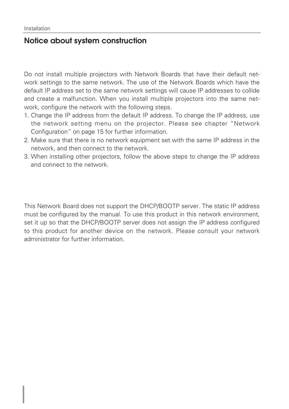 Notice about system construc, Notice about system construction | Eiki Network Board MD13NET User Manual | Page 24 / 92