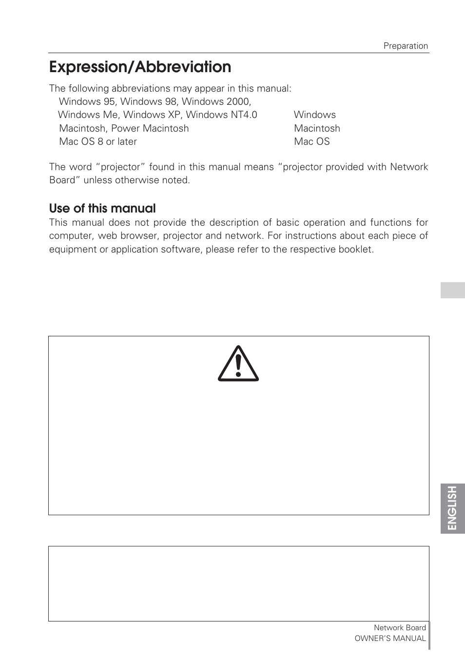 Expression/abbreviation, Use of this manual | Eiki Network Board MD13NET User Manual | Page 3 / 92