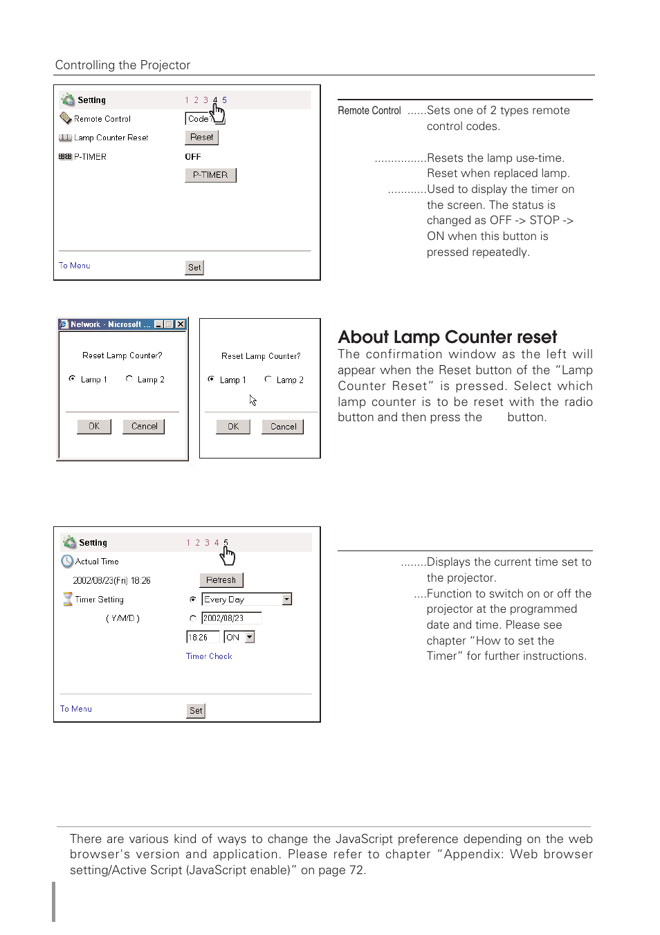 About lamp counter reset | Eiki Network Board MD13NET User Manual | Page 46 / 92