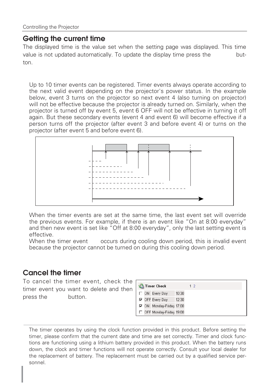 Cancel the timer, Getting the current time | Eiki Network Board MD13NET User Manual | Page 48 / 92