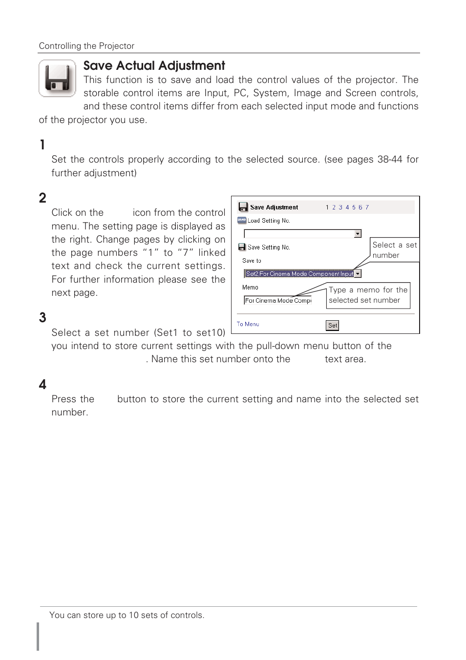 Save actual adjustment | Eiki Network Board MD13NET User Manual | Page 50 / 92