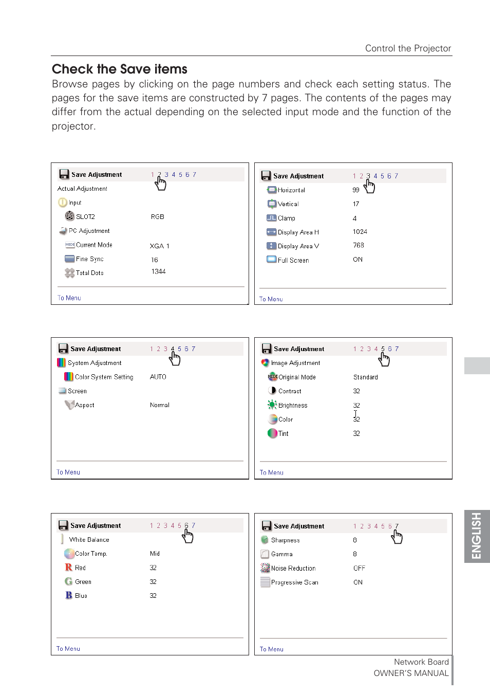 Check the save items | Eiki Network Board MD13NET User Manual | Page 51 / 92