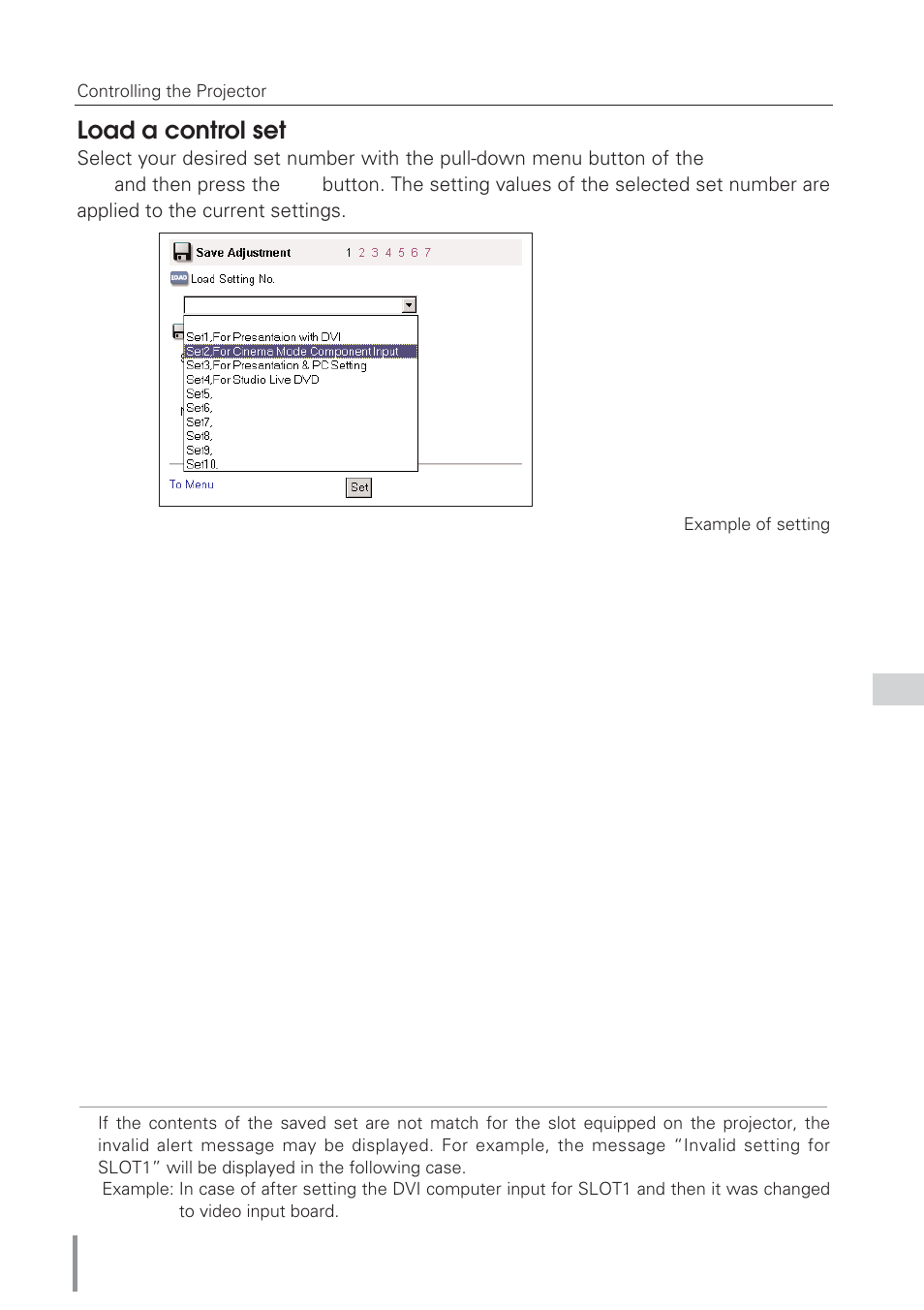 Load a control set | Eiki Network Board MD13NET User Manual | Page 52 / 92