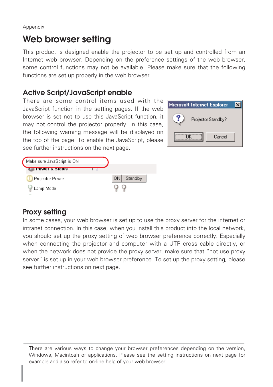 Web browser setting | Eiki Network Board MD13NET User Manual | Page 72 / 92