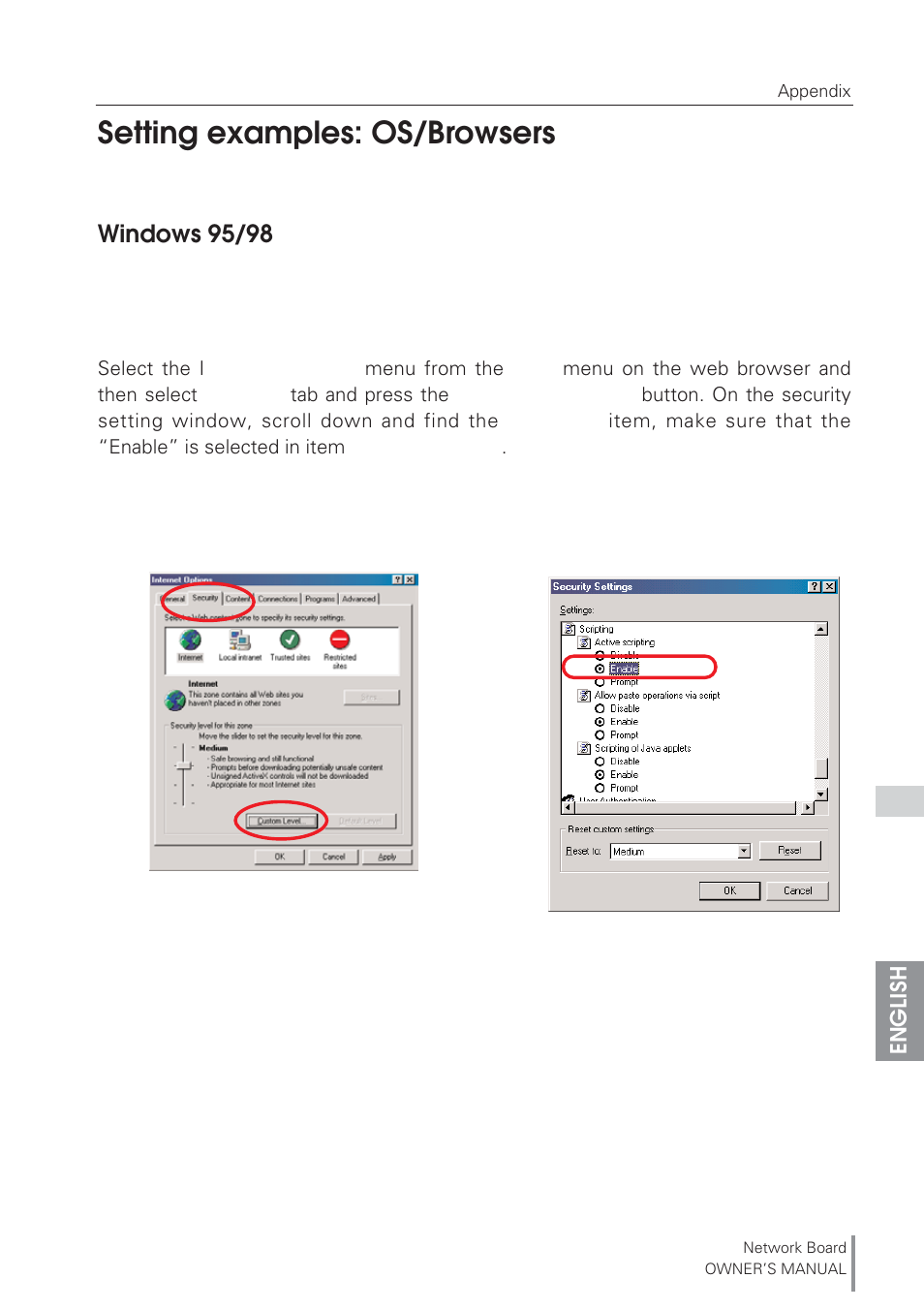 Setting examples: os/browsers | Eiki Network Board MD13NET User Manual | Page 73 / 92
