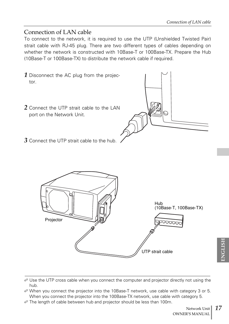 Connection of lan cable | Eiki PjNET-20 User Manual | Page 17 / 114