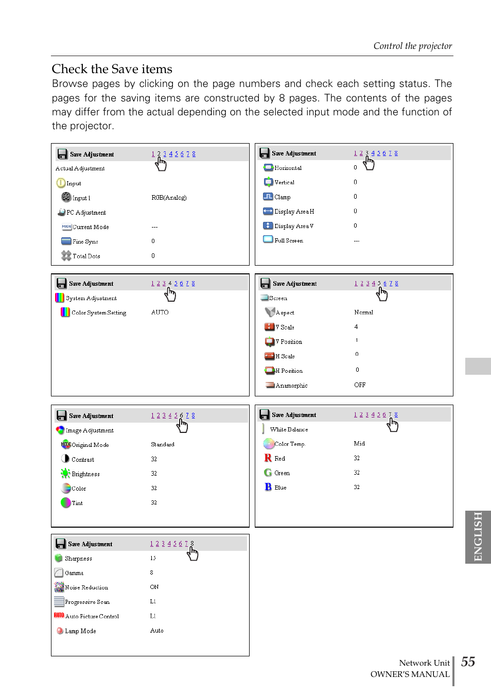 Check the save items | Eiki PjNET-20 User Manual | Page 55 / 114