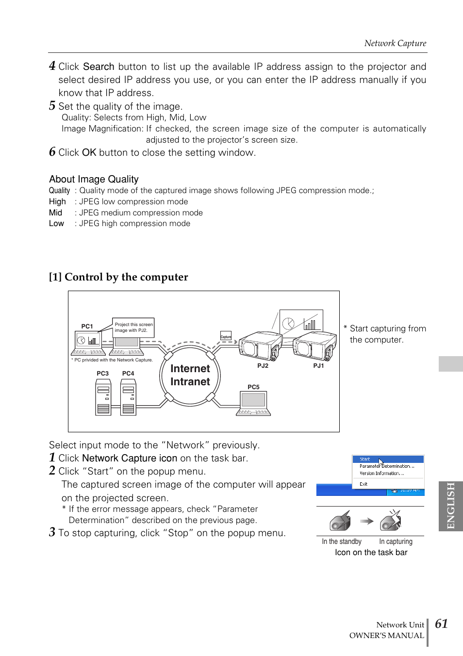 1] control by the computer, Internet intranet | Eiki PjNET-20 User Manual | Page 61 / 114