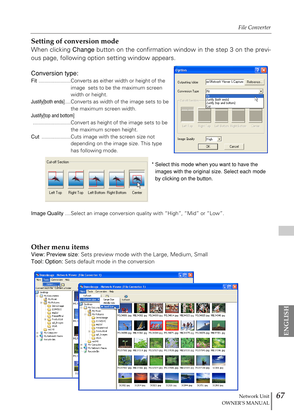 Setting of conversion mode, Other menu items | Eiki PjNET-20 User Manual | Page 67 / 114