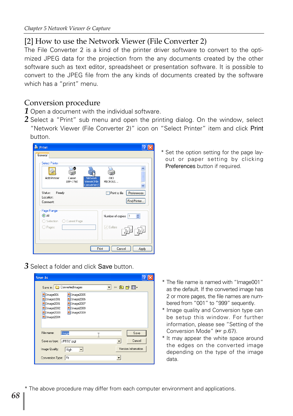 2] how to use the network v, Conversion procedure | Eiki PjNET-20 User Manual | Page 68 / 114