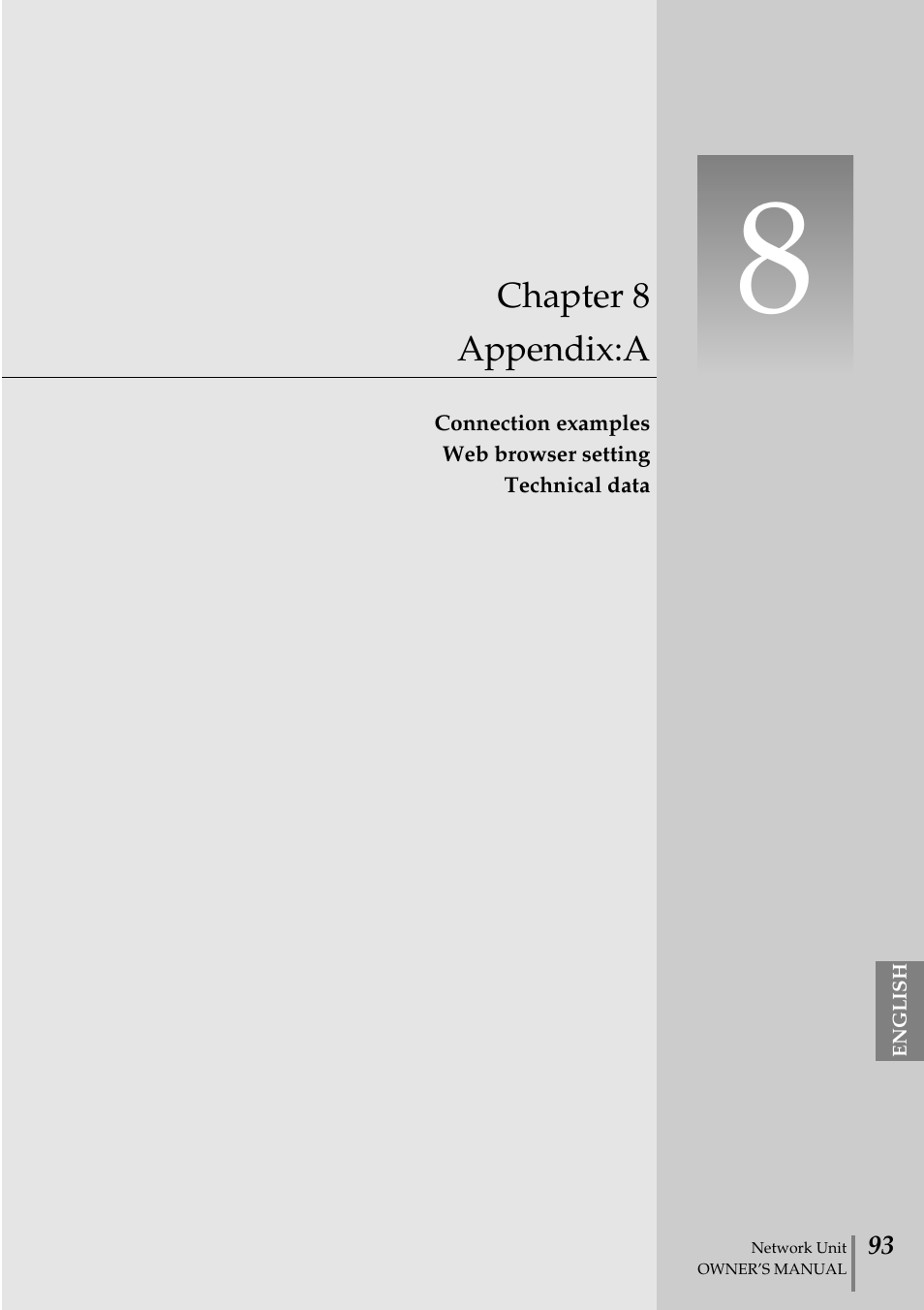 Chapter, Appendix:a, Chapter 8 appendix:a | Eiki PjNET-20 User Manual | Page 93 / 114