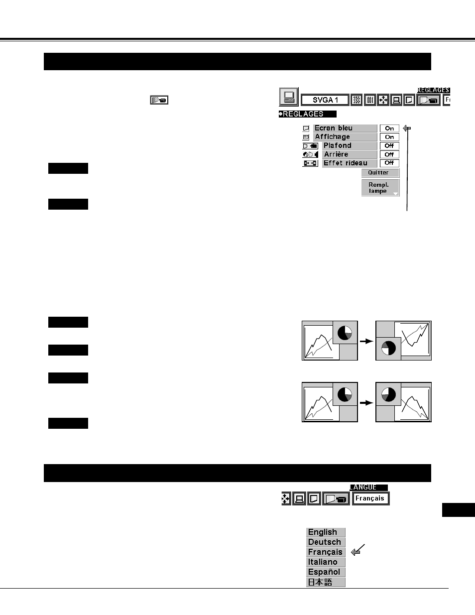 Reglage, Menu de reglage, Reglage de la langue | Eiki LC-XNB2W User Manual | Page 107 / 191