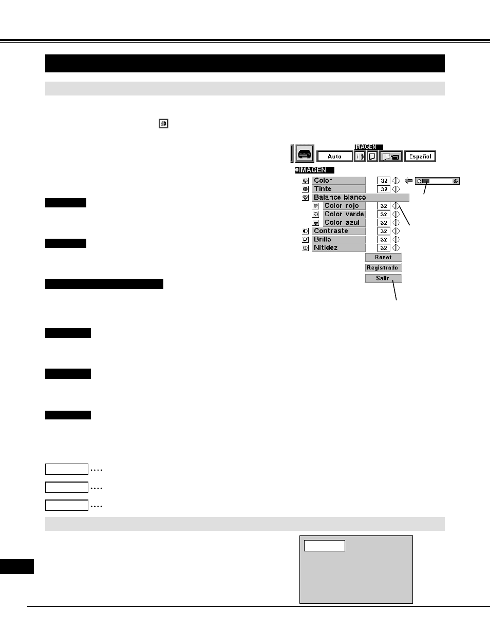Ajuste de imagen, Modo de video, Ajustando la imagen | Función normal | Eiki LC-XNB2W User Manual | Page 182 / 191