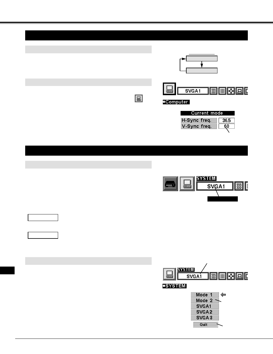 Computer mode, Selecting computer mode, Selecting computer system | Menu operation, Automatic multiscanning system, Select computer mode manually, Direct operation | Eiki LC-XNB2W User Manual | Page 22 / 191