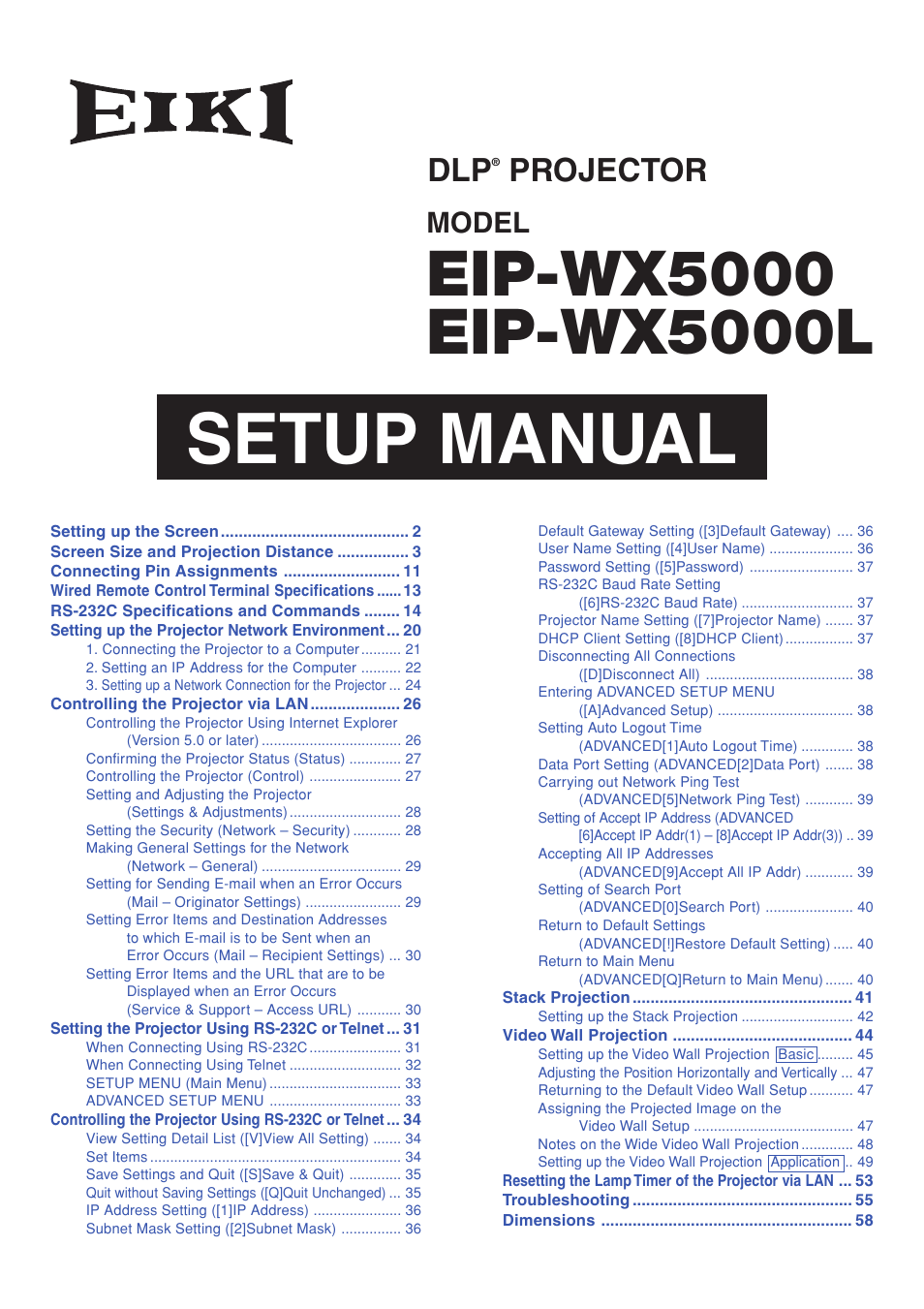 Eiki EIP-WX5000L User Manual | 59 pages