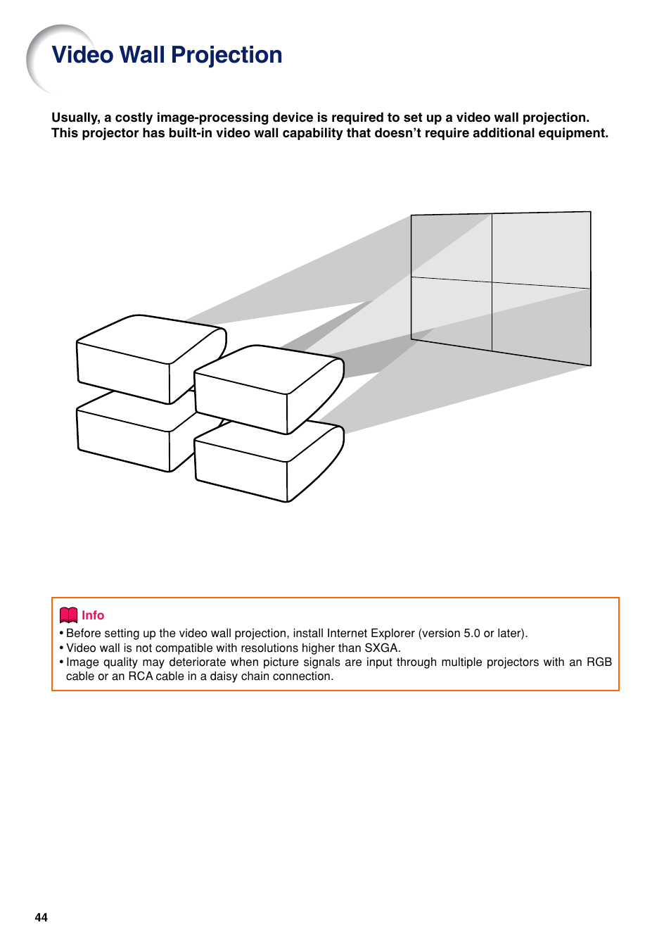 Video wall projection | Eiki EIP-WX5000L User Manual | Page 44 / 59