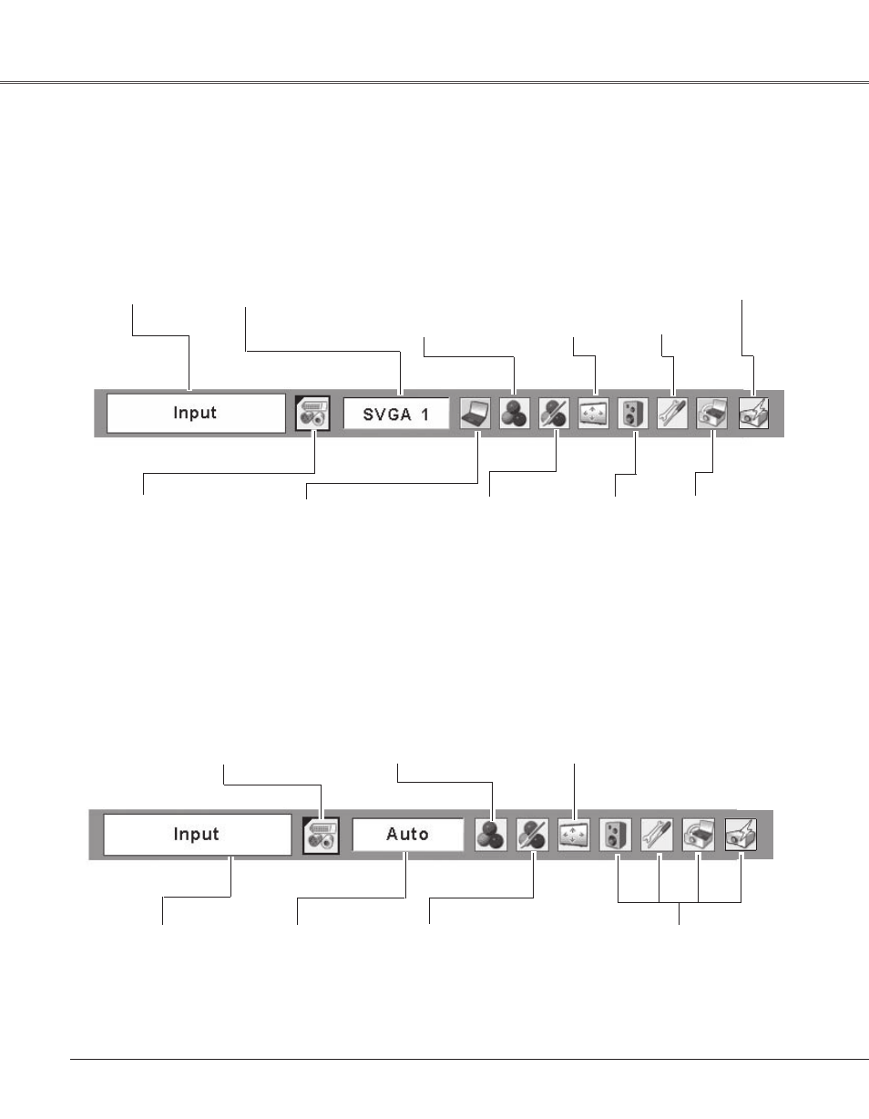 Menu bar, For computer source, For video source | Basic operation | Eiki LC-XB33N User Manual | Page 24 / 77