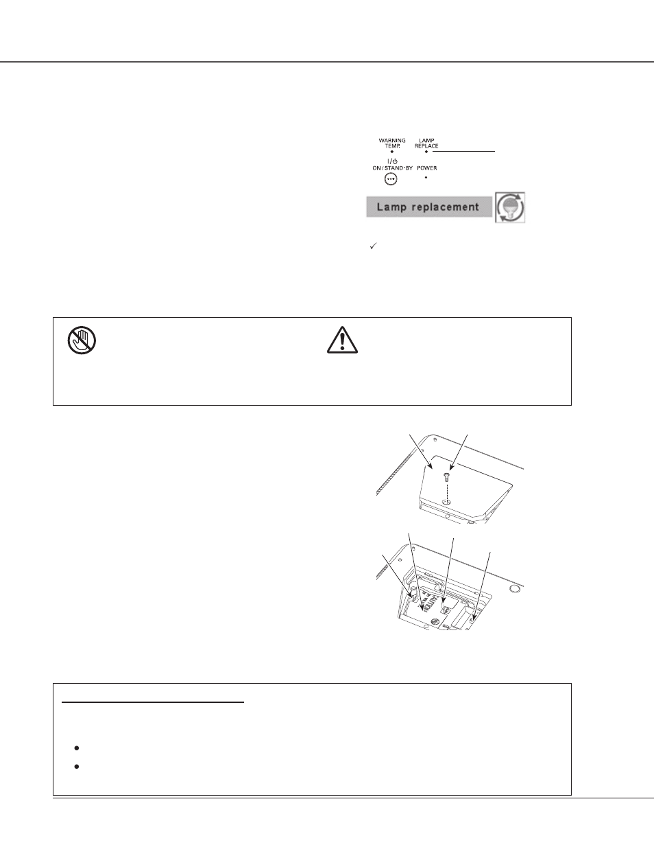 Lamp replacement, Caution | Eiki LC-XB33N User Manual | Page 60 / 77