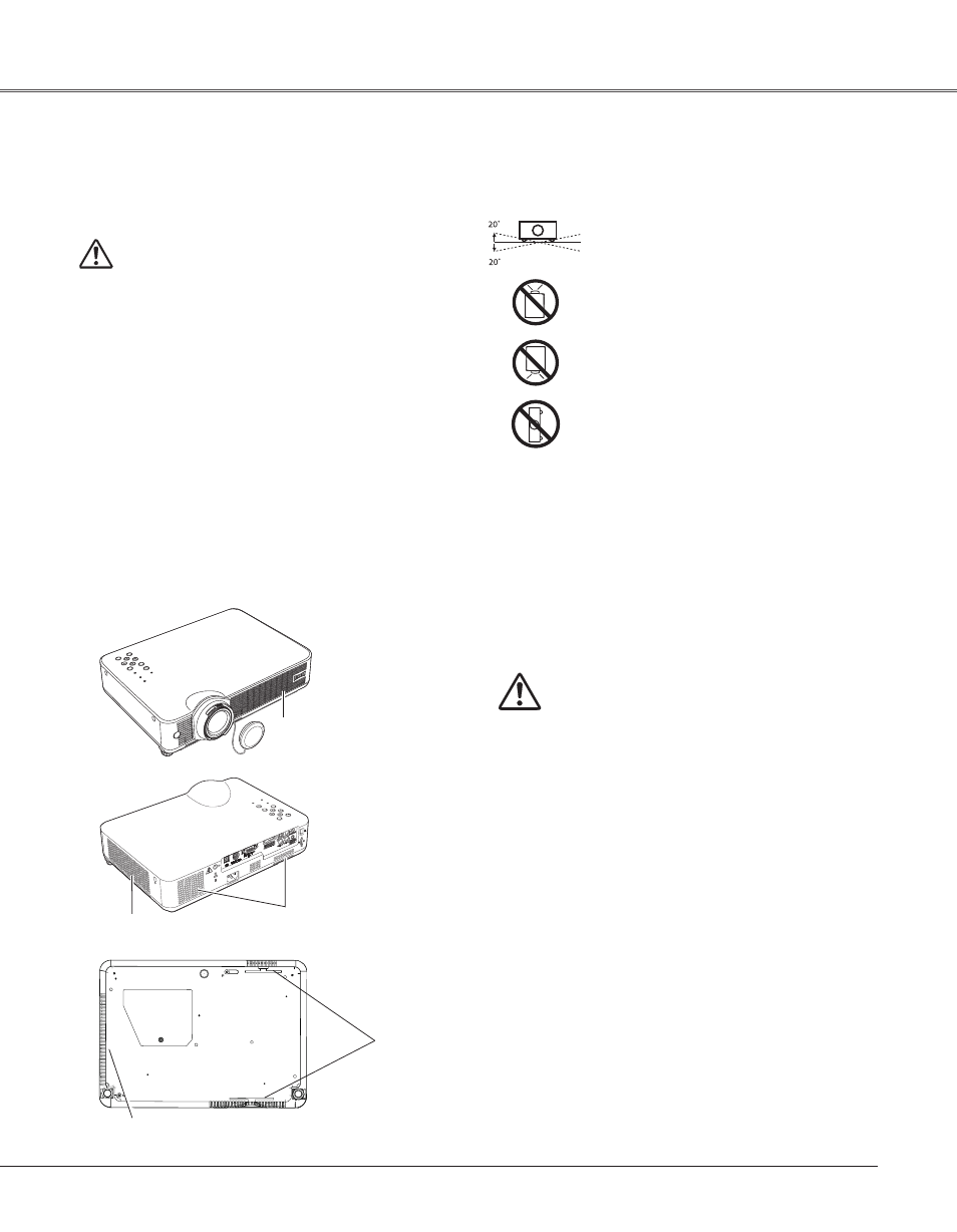 Air circulation, Installing the projector in proper position, Moving the projector | Installing the projector in proper directions 7, 7safety instructions, Safety instructions | Eiki LC-XB33N User Manual | Page 7 / 77